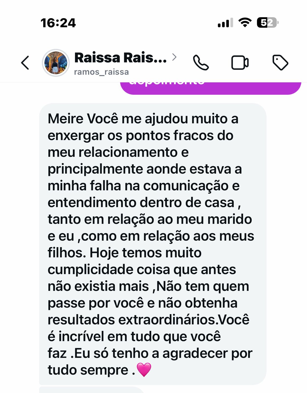 Depoimento real enviado por Raissa