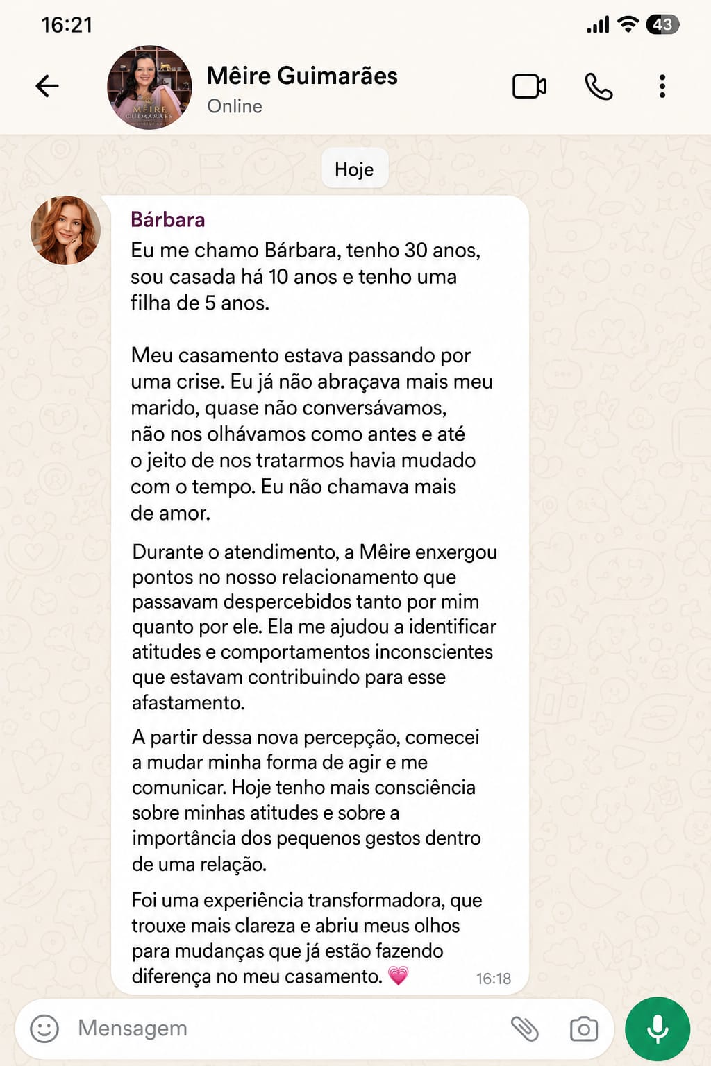 Depoimento real enviado por Bárbara